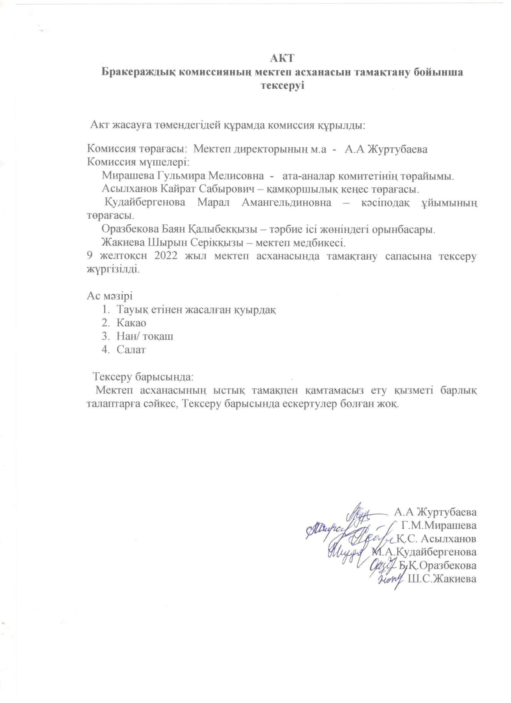 Бракераждық комиссияның тексеру АКТ-ісі