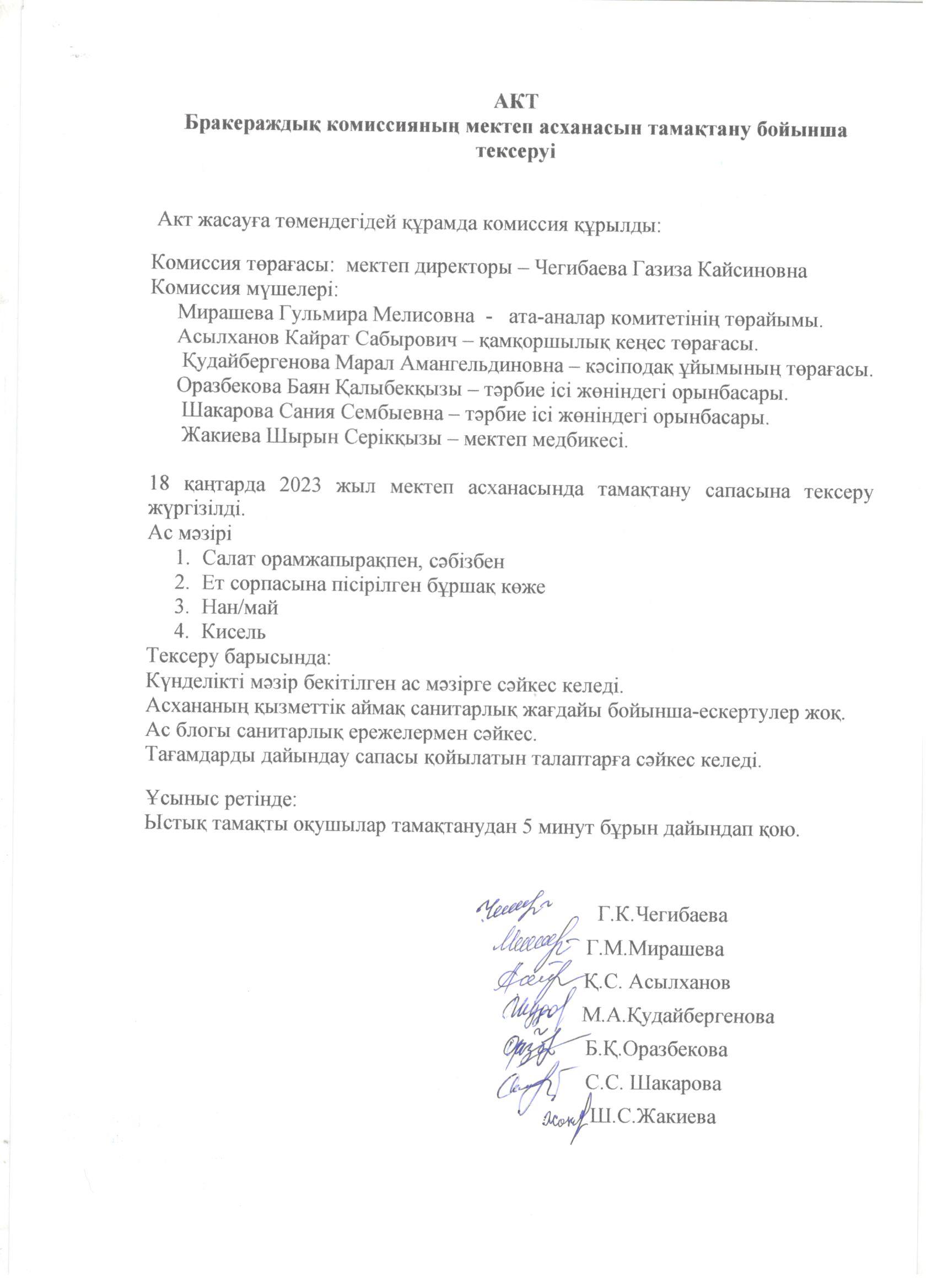 Бракераждық комиссияның тексеру АКТ-ісі